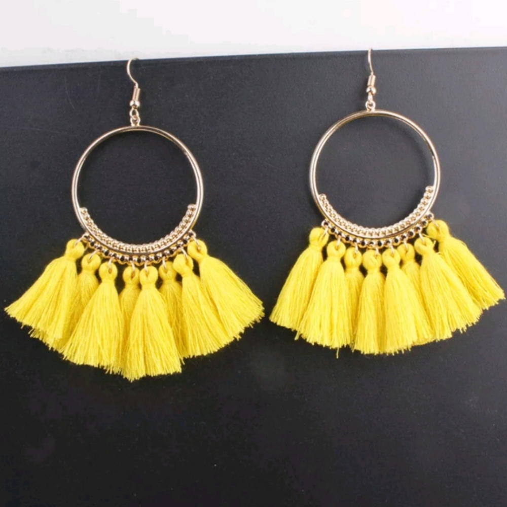 Earrings BOHO Gold Tone with Yellow Tassels